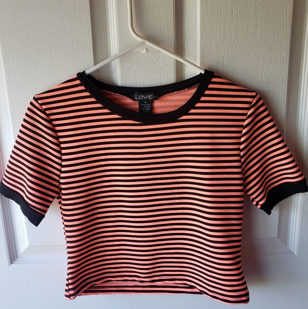 A black and coral striped shirt